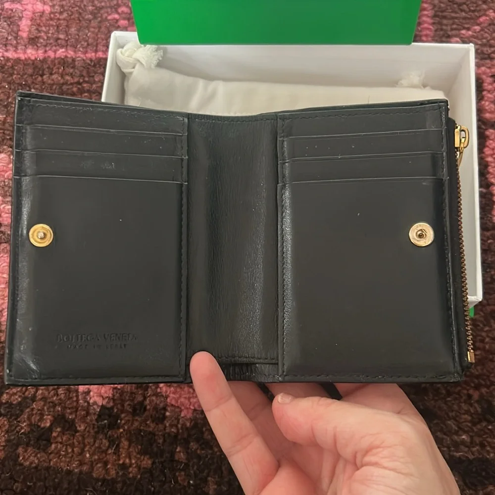 Bottega Veneta Black Intrecciato Leather Bifold Wallet with Box and Dustbag